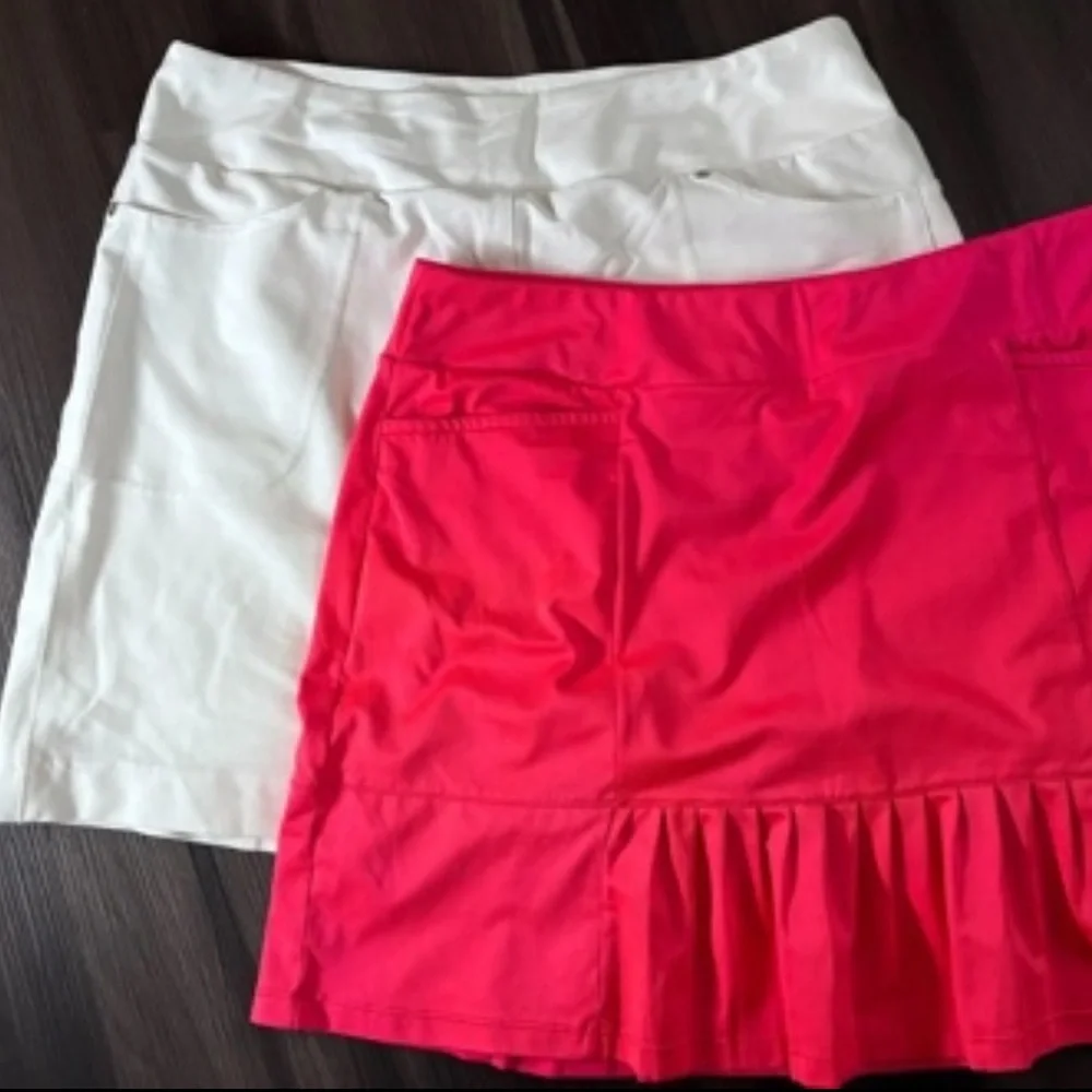 Women’s Pink and White Golf Skirts - Athletic Pleated Skort